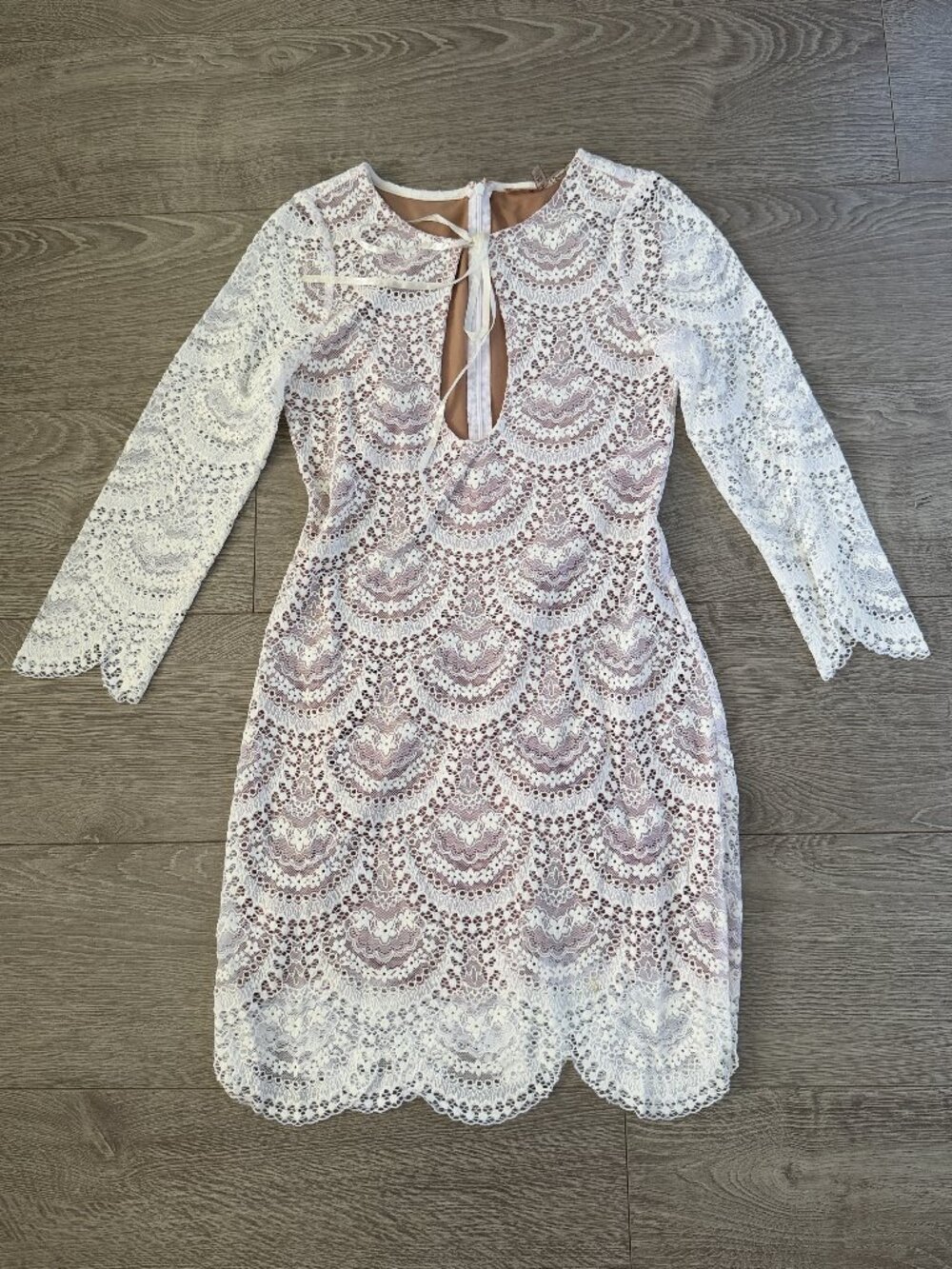 For Love & Lemons White Lace Nude Lined Keyhole Mini Dress XS